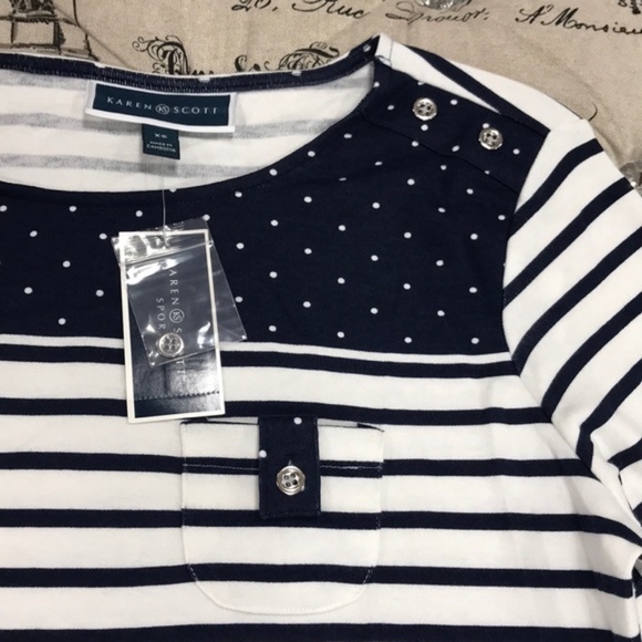 Karen Scott Sport Colorblocked Striped Top - Picture 3 of 5